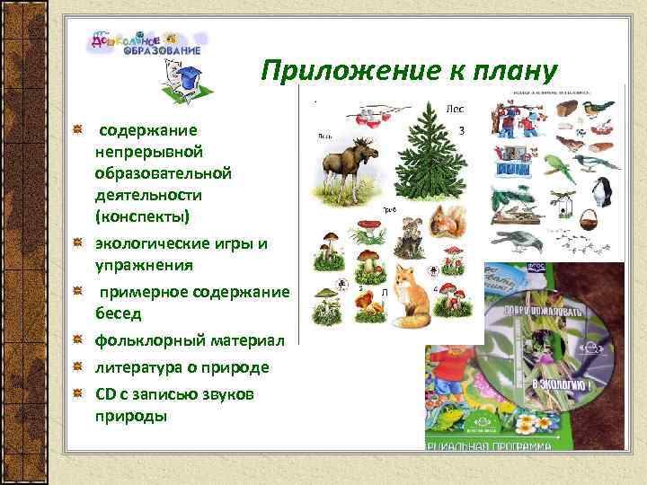 Приложение к плану содержание непрерывной образовательной деятельности (конспекты) экологические игры и упражнения примерное содержание