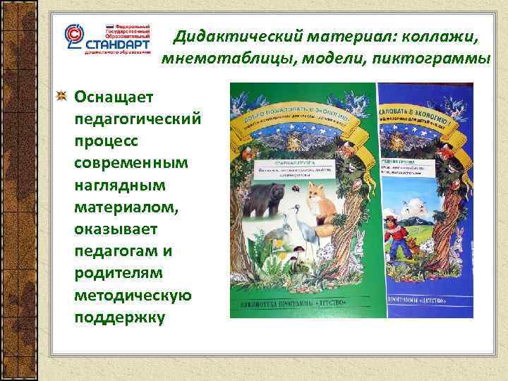 Дидактический материал: коллажи, мнемотаблицы, модели, пиктограммы Оснащает педагогический процесс современным наглядным материалом, оказывает педагогам