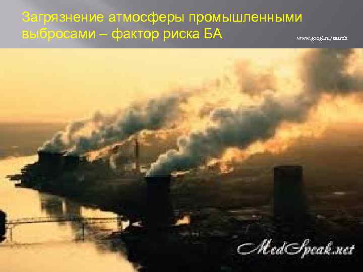 Загрязнение атмосферы промышленными выбросами – фактор риска БА www. googl. ru/search 