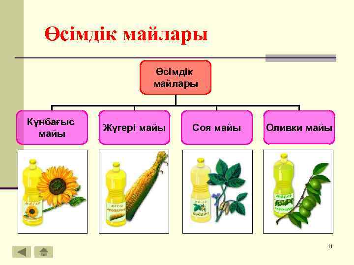 Өсімдік майлары Күнбағыс майы Жүгері майы Соя майы Оливки майы 11 