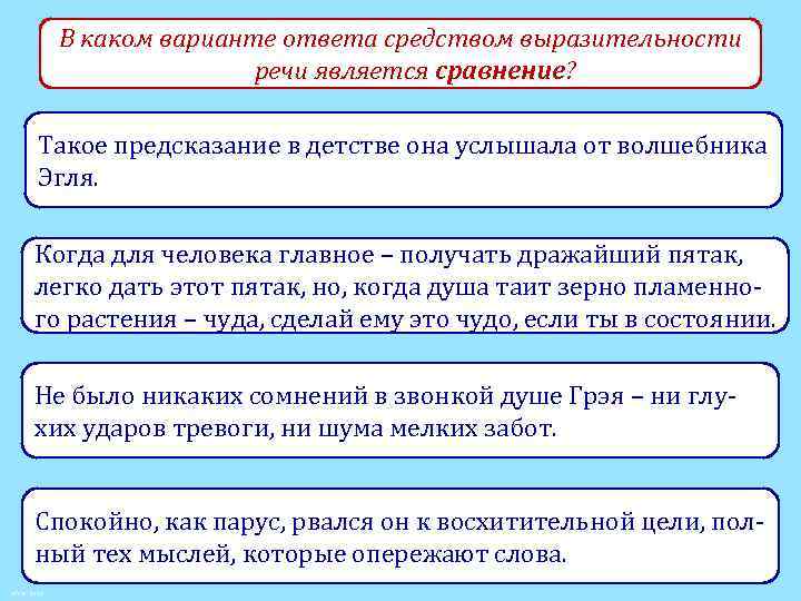 В каком варианте ответа средством выразительности речи является сравнение? Такое предсказание в детстве она