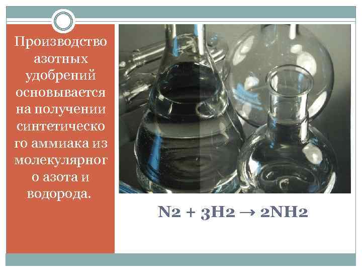 Производство азотных удобрений основывается на получении синтетическо го аммиака из молекулярног о азота и