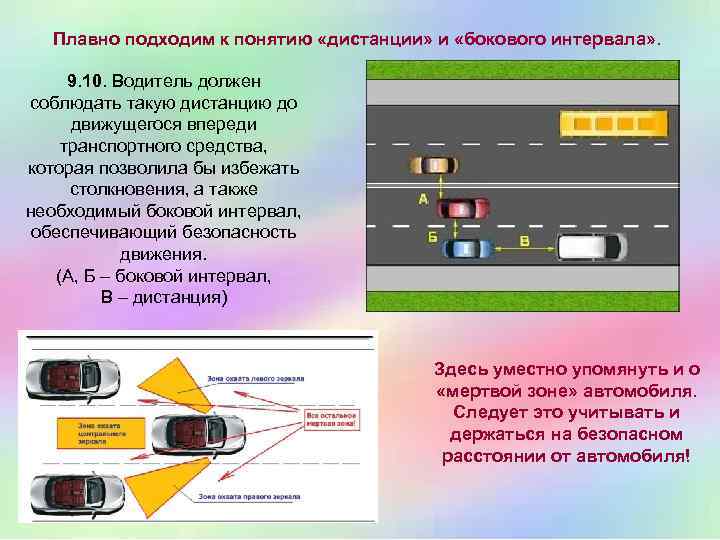 Зависит ли выбор бокового интервала. Интервалы между автомобилями ПДД. Интервал между машинами по ПДД. Боковой интервал. Безопасный интервал между машинами ПДД.