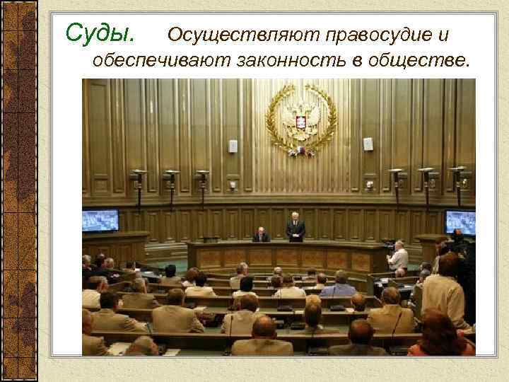 Суды. Осуществляют правосудие и обеспечивают законность в обществе. 