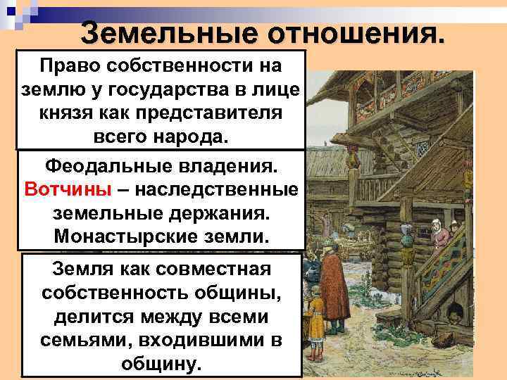 Земельные отношения. Право собственности на землю у государства в лице князя как представителя всего