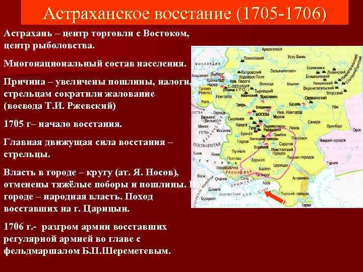 Астраханское восстание (1705 -1706) Астрахань – центр торговли с Востоком, центр рыболовства. Многонациональный состав