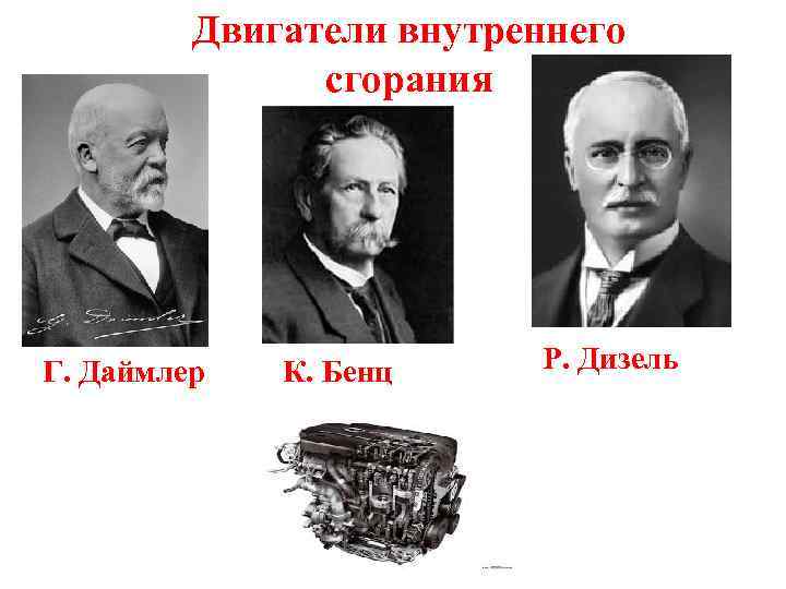 Двигатели внутреннего сгорания Г. Даймлер К. Бенц Р. Дизель 