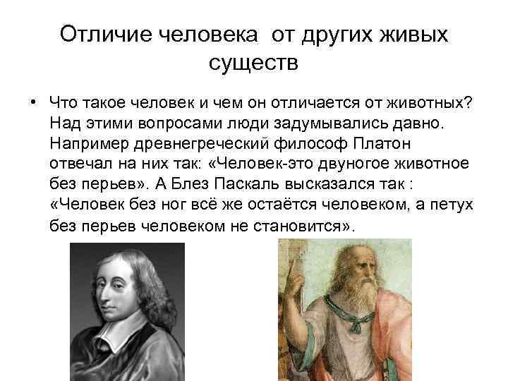 Отличие человека от других живых существ • Что такое человек и чем он отличается
