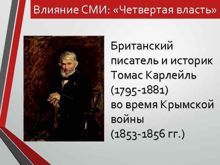 Влияние СМИ: «Четвертая власть» Британский писатель и историк Томас Карлейль (1795 -1881) во время