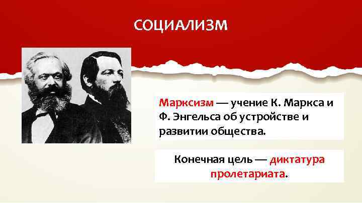СОЦИАЛИЗМ Марксизм — учение К. Маркса и Ф. Энгельса об устройстве и развитии общества.