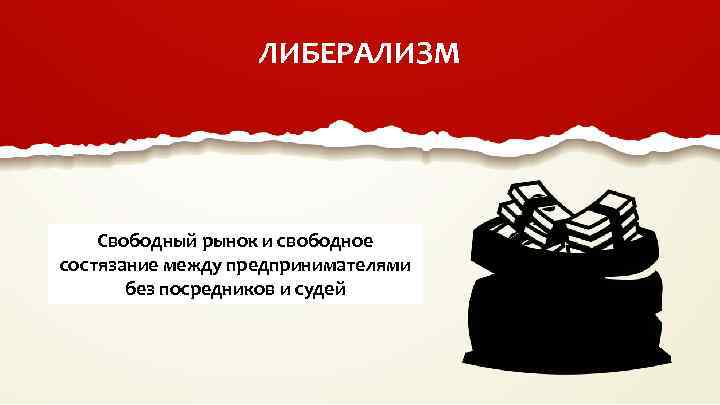 ЛИБЕРАЛИЗМ Свободный рынок и свободное состязание между предпринимателями без посредников и судей 