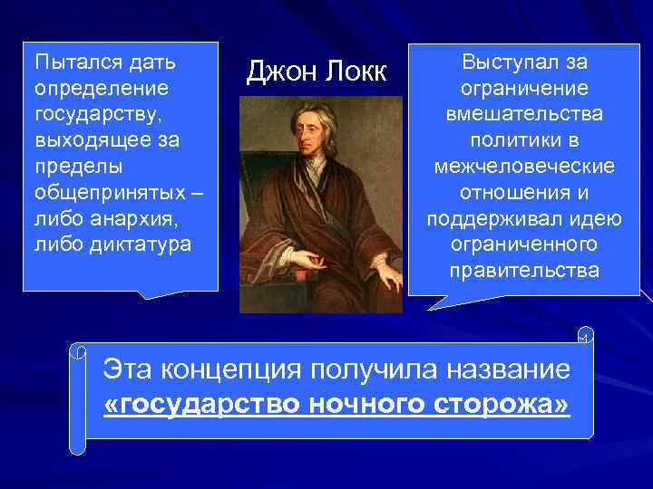 Пытался дать определение государству, выходящее за пределы общепринятых – либо анархия, либо диктатура Джон