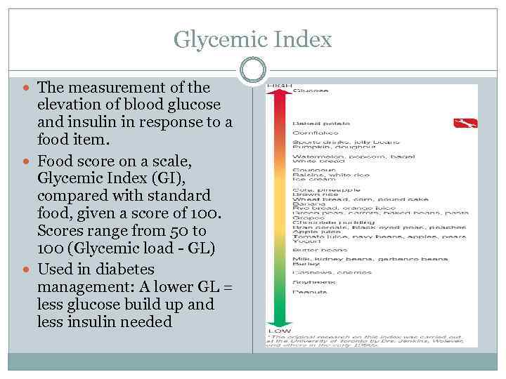 Glycemic Index The measurement of the elevation of blood glucose and insulin in response