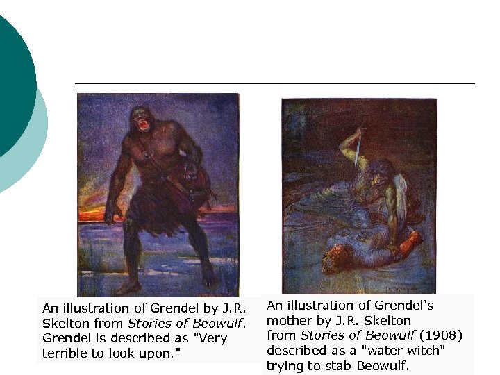 An illustration of Grendel by J. R. Skelton from Stories of Beowulf. Grendel is