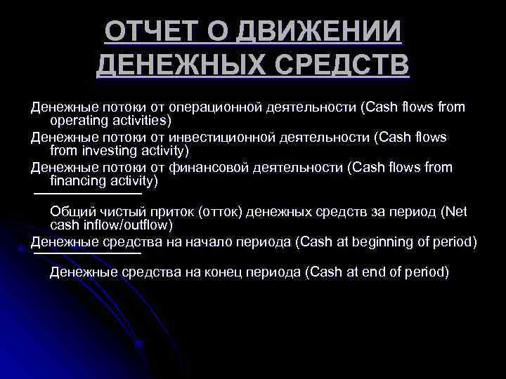 ОТЧЕТ О ДВИЖЕНИИ ДЕНЕЖНЫХ СРЕДСТВ Денежные потоки от операционной деятельности (Cash flows from operating