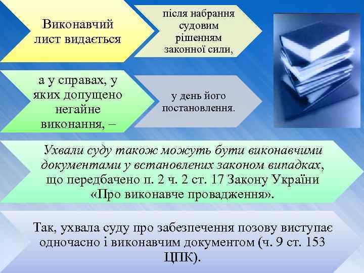 Виконавчий лист видається після набрання судовим рішенням законної сили, а у справах, у яких