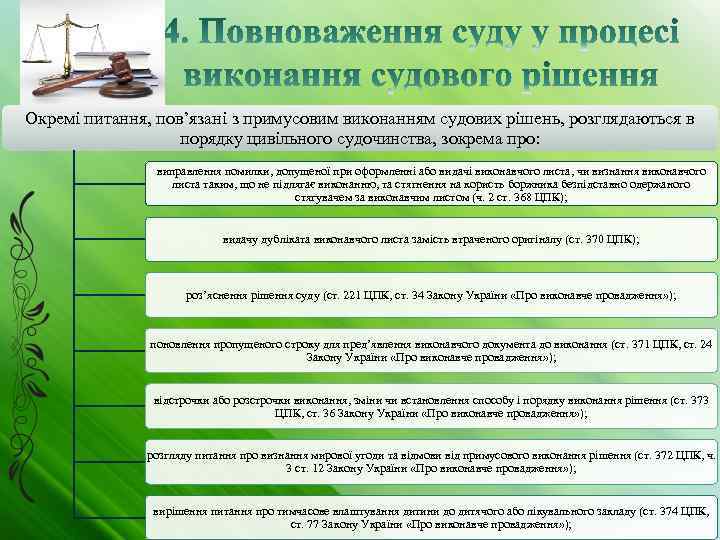 Окремі питання, пов’язані з примусовим виконанням судових рішень, розглядаються в порядку цивільного судочинства, зокрема