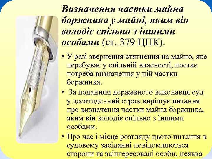 Визначення частки майна боржника у майні, яким він володіє спільно з іншими особами (ст.