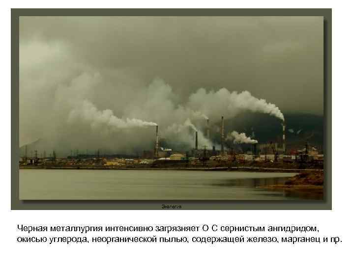 Черная металлургия интенсивно загрязняет О С сернистым ангидридом, окисью углерода, неорганической пылью, содержащей железо,