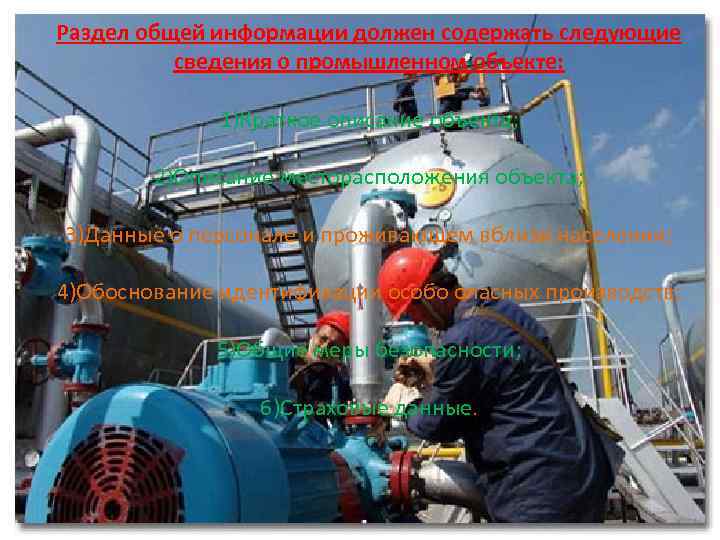 Раздел общей информации должен содержать следующие сведения о промышленном объекте: 1)Краткое описание объекта; 2)Описание
