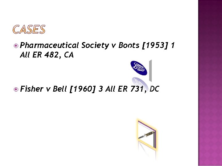  Pharmaceutical Society v Boots [1953] 1 All ER 482, CA Fisher v Bell