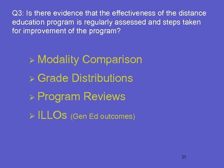 Q 3: Is there evidence that the effectiveness of the distance education program is