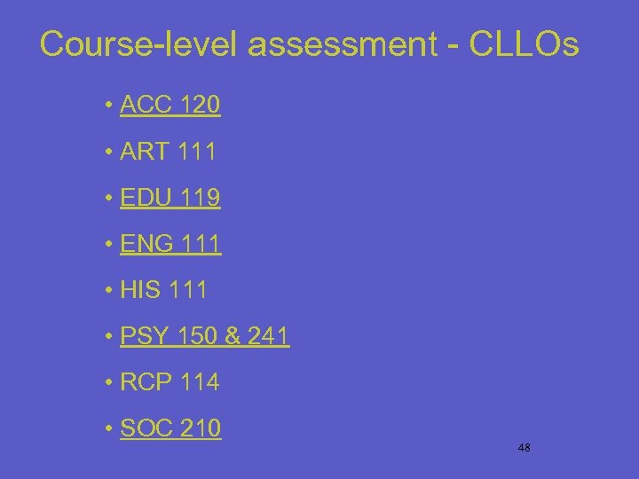 Course-level assessment - CLLOs • ACC 120 • ART 111 • EDU 119 •