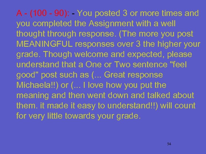 A - (100 - 90): - You posted 3 or more times and you