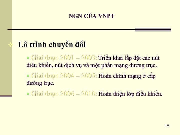 NGN CỦA VNPT v Lô trình chuyển đổi § Giai đoạn 2001 – 2003: