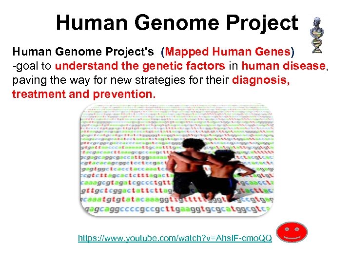 Human Genome Project's (Mapped Human Genes) -goal to understand the genetic factors in human