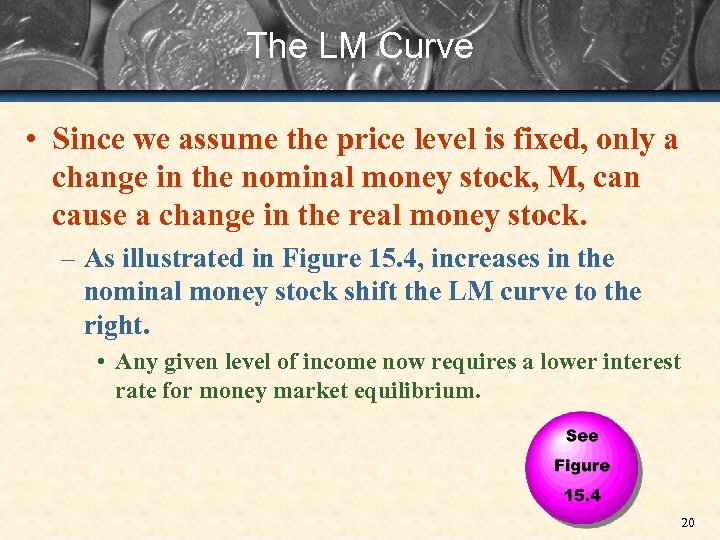 The LM Curve • Since we assume the price level is fixed, only a