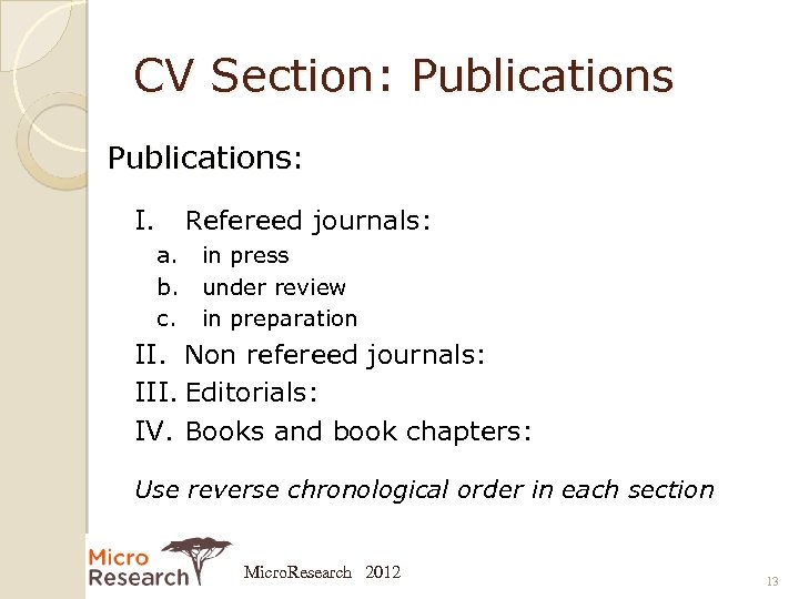 CV Section: Publications: I. Refereed journals: a. in press b. under review c. in