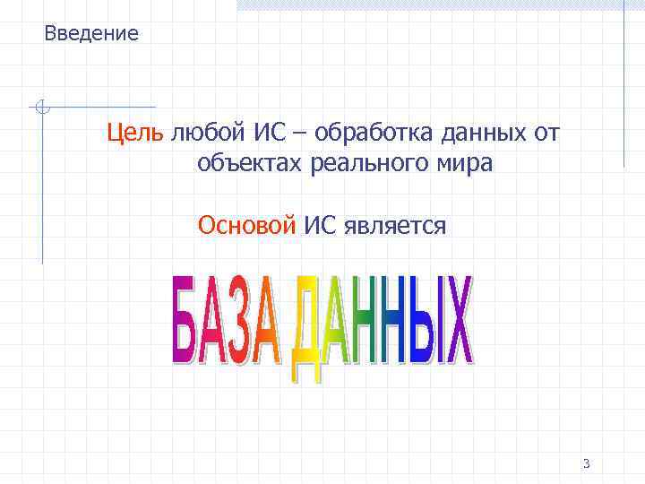 Введение Цель любой ИС – обработка данных от объектах реального мира Основой ИС является