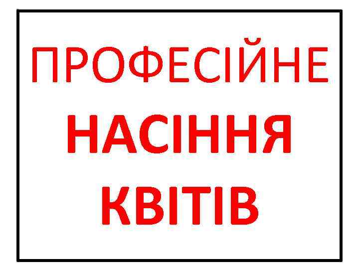 ПРОФЕСІЙНЕ НАСІННЯ КВІТІВ 