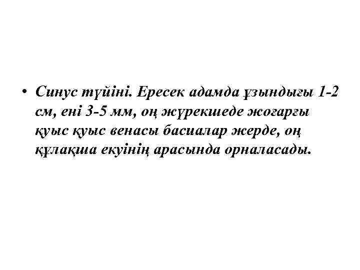  • Синус түйіні. Ересек адамда ұзындығы 1 -2 см, ені 3 -5 мм,