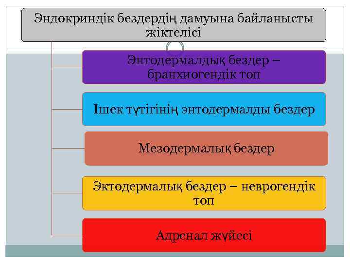Эндокриндік бездердің дамуына байланысты жіктелісі Энтодермалдық бездер – бранхиогендік топ Ішек түтігінің энтодермалды бездер