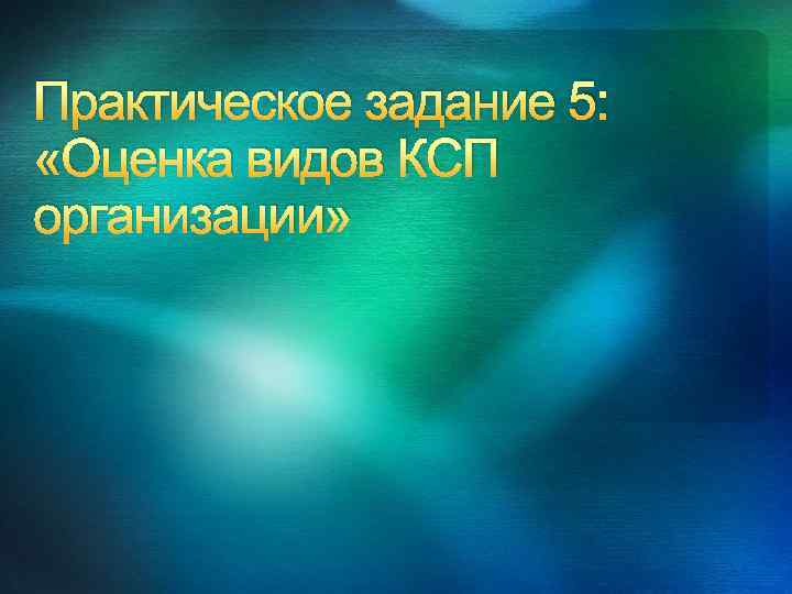 Практическое задание 5: «Оценка видов КСП организации» 