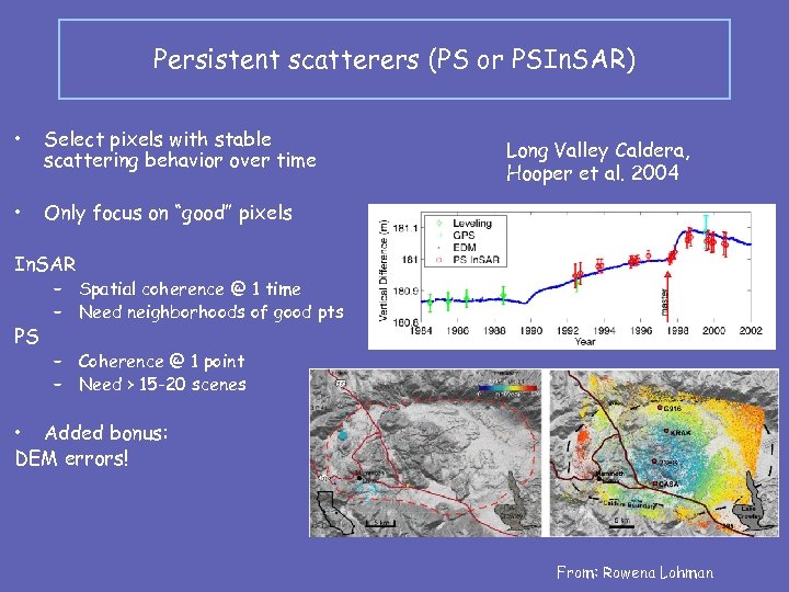 Persistent scatterers (PS or PSIn. SAR) • Select pixels with stable scattering behavior over