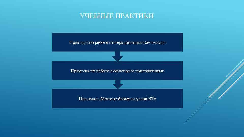 УЧЕБНЫЕ ПРАКТИКИ Практика по работе с операционными системами Практика по работе с офисными приложениями