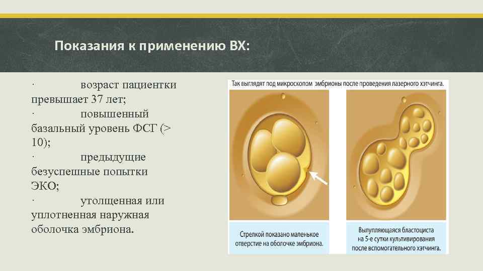 Показания к применению ВХ: · возраст пациентки превышает 37 лет; · повышенный базальный уровень