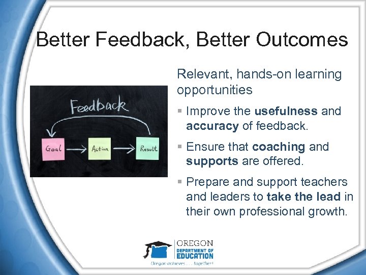 Better Feedback, Better Outcomes Relevant, hands-on learning opportunities § Improve the usefulness and accuracy