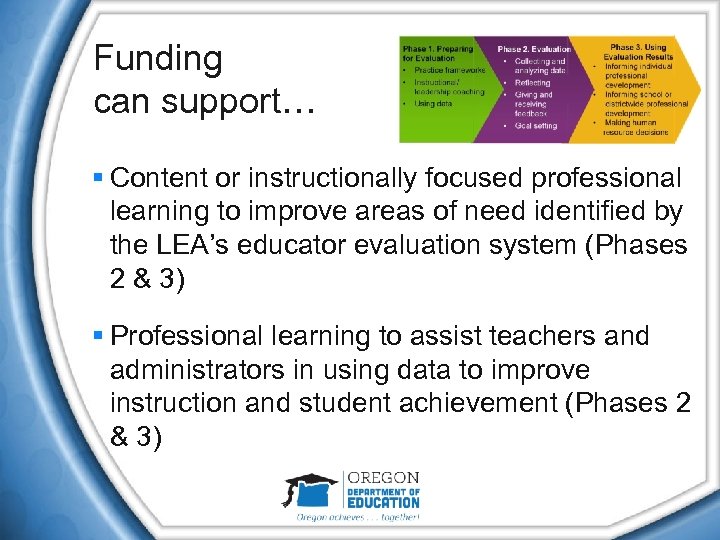 Funding can support… § Content or instructionally focused professional learning to improve areas of