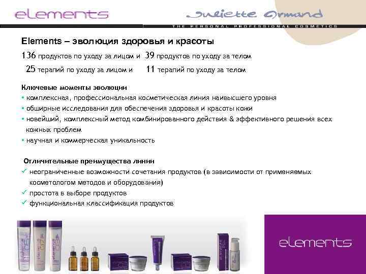 Elements – эволюция здоровья и красоты 136 продуктов по уходу за лицом и 39