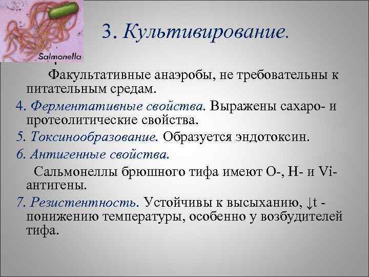 3. Культивирование. Факультативные анаэробы, не требовательны к питательным средам. 4. Ферментативные свойства. Выражены сахаро-
