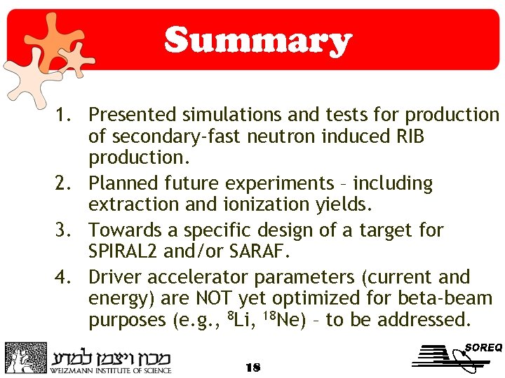 Summary 1. Presented simulations and tests for production of secondary-fast neutron induced RIB production.