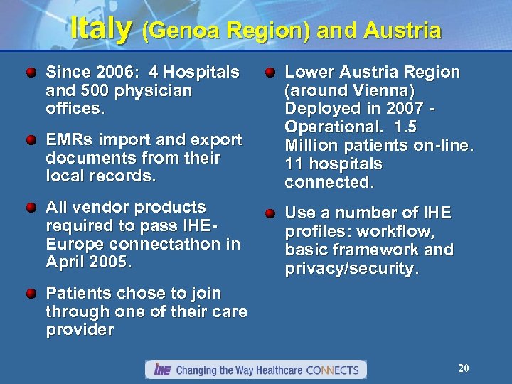 Italy (Genoa Region) and Austria Since 2006: 4 Hospitals and 500 physician offices. EMRs