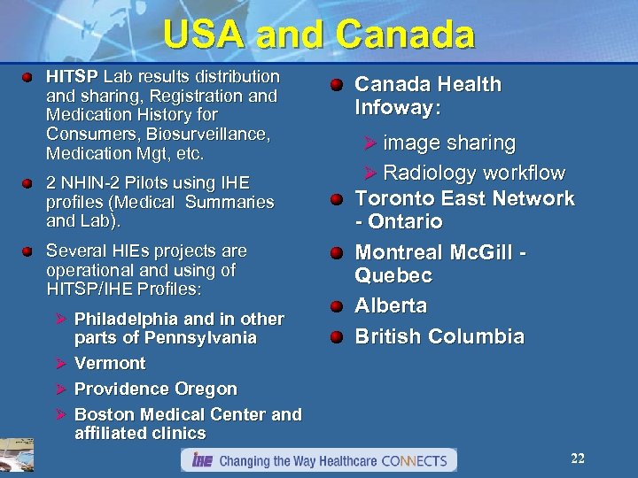 USA and Canada HITSP Lab results distribution and sharing, Registration and Medication History for