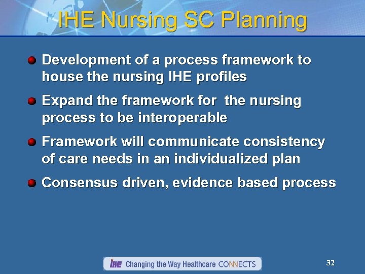 IHE Nursing SC Planning Development of a process framework to house the nursing IHE