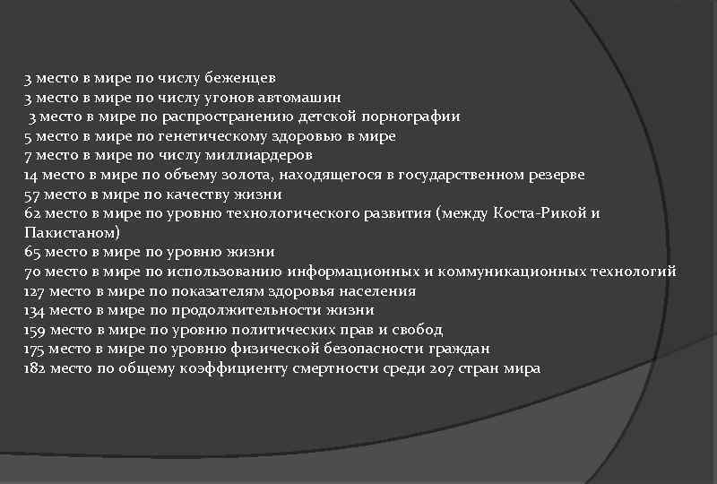 3 место в мире по числу беженцев 3 место в мире по числу угонов