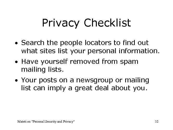 Privacy Checklist · Search the people locators to find out what sites list your